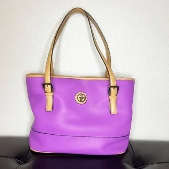 Giani Bernini Saffiano Bright Purple Tote Bag Leather Purse Medium Sized - Picture 1 of 15